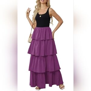 Yajedo Purple and Black Tiered Maxi Dress Size M NWT